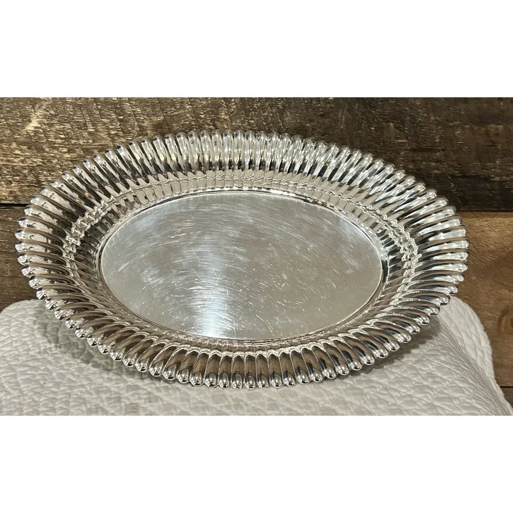 Vintage Oval PRILL SILVER Plated Ribbed Serving Dish w/ Scalloped Edge – 10 X 6½